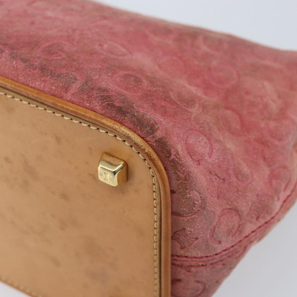 CELINE C Macadam Canvas Schultertasche Wildleder Rosa Gold Auth LNZ353