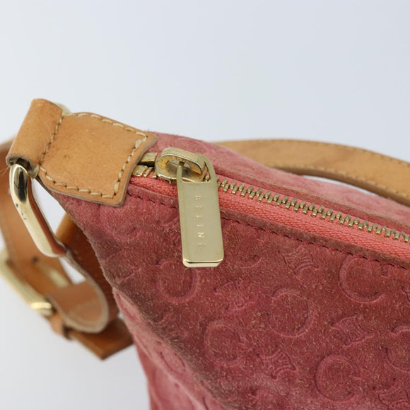 CELINE C Macadam Canvas Schultertasche Wildleder Rosa Gold Auth LNZ353
