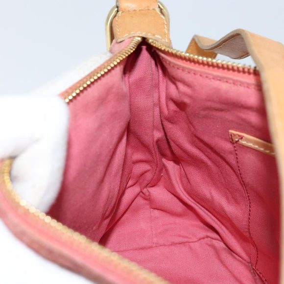 CELINE C Macadam Canvas Schultertasche Wildleder Rosa Gold Auth LNZ353