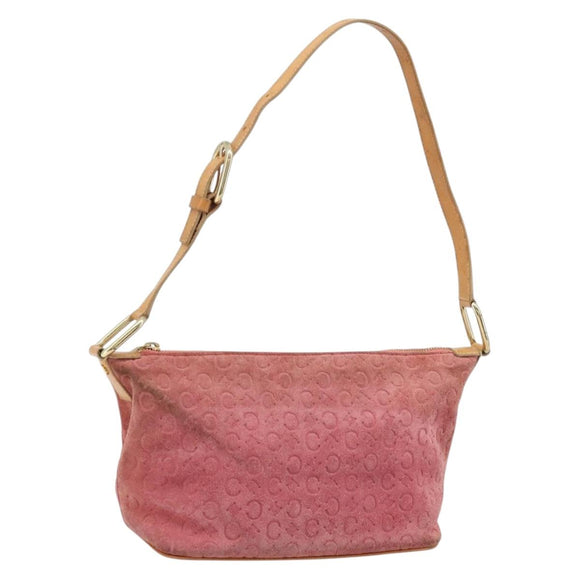 CELINE C Macadam Canvas Schultertasche Wildleder Rosa Gold Auth LNZ353