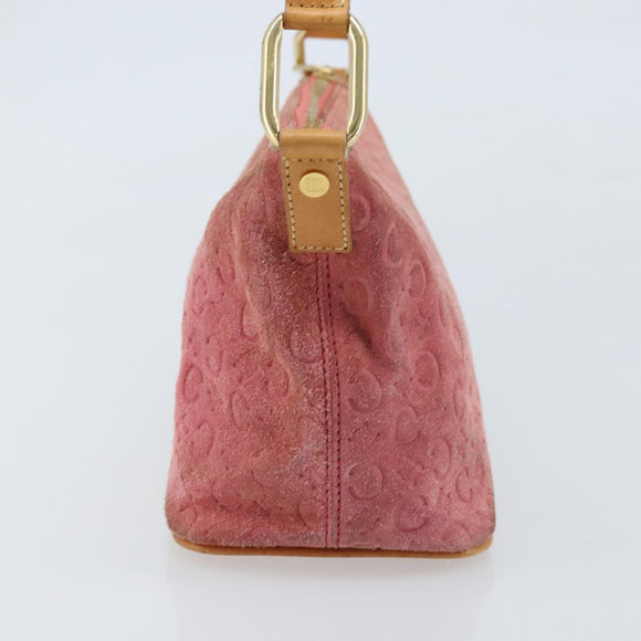 CELINE C Macadam Canvas Shoulder Bag Suede Pink Gold Auth LNZ353