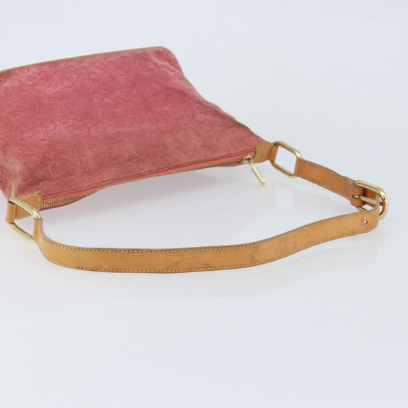 CELINE C Macadam Canvas Schultertasche Wildleder Rosa Gold Auth LNZ353