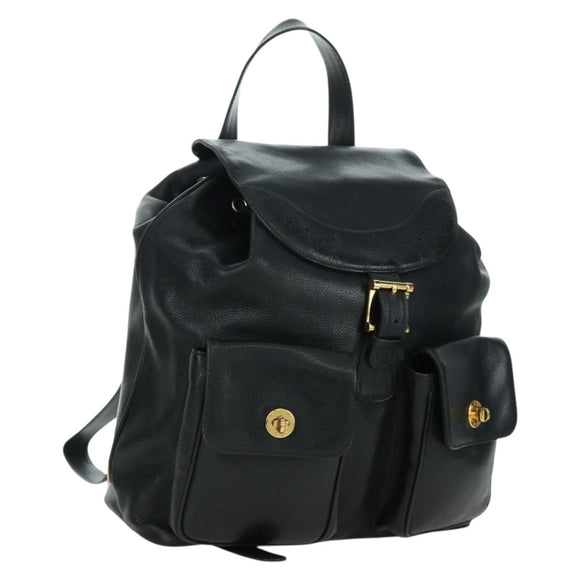 TIFFANY&Co. Backpack Leather Black Gold Auth LNZ354V