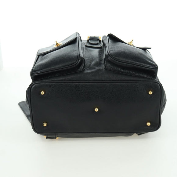 TIFFANY&Co. Backpack Leather Black Gold Auth LNZ354V