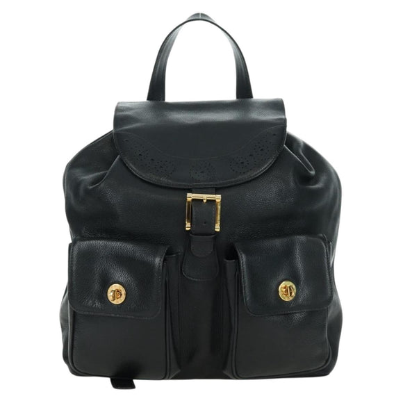 TIFFANY&Co. Backpack Leather Black Gold Auth LNZ354V