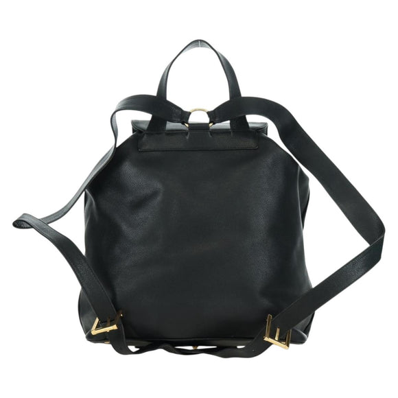 TIFFANY&Co. Backpack Leather Black Gold Auth LNZ354V