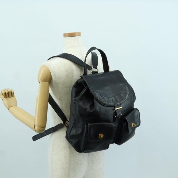 TIFFANY&Co. Backpack Leather Black Gold Auth LNZ354V