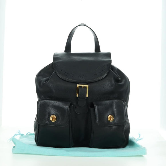 TIFFANY&Co. Backpack Leather Black Gold Auth LNZ354V
