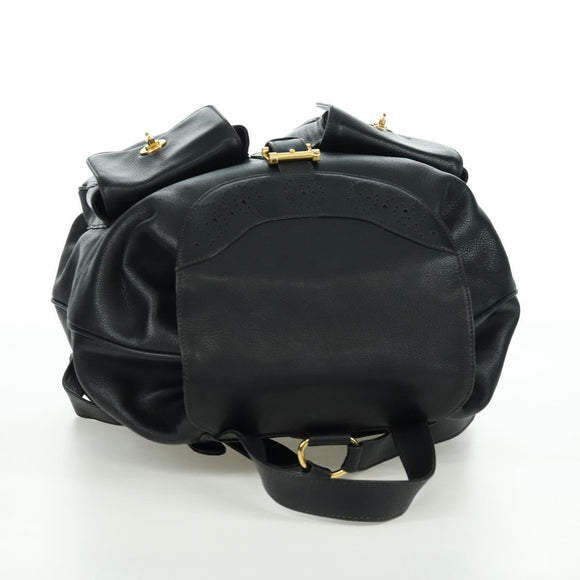 TIFFANY&Co. Backpack Leather Black Gold Auth LNZ354V