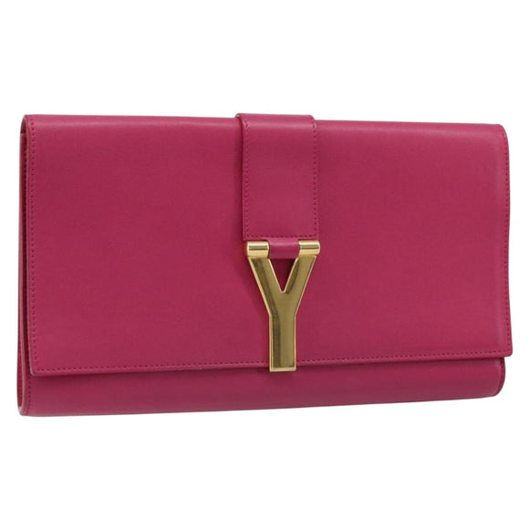 SAINT LAURENT Y Line Clutch Bag Leather Pink Gold 311213 Auth LNZ355