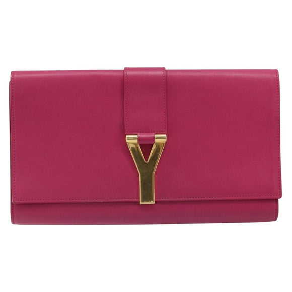 SAINT LAURENT Y Line Clutch Bag Leather Pink Gold 311213 Auth LNZ355