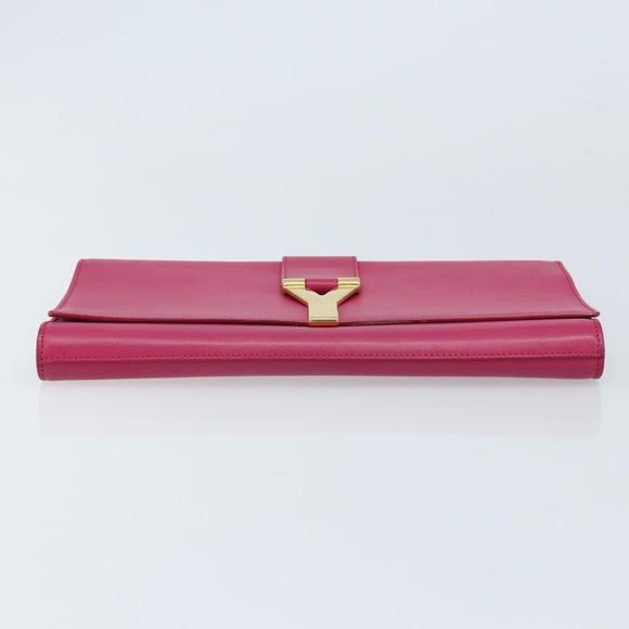 SAINT LAURENT Y Line Clutch Bag Leather Pink Gold 311213 Auth LNZ355