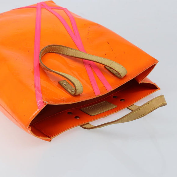 LOUIS VUITTON Monogram Vernis Fluo Reade MM Bag Orange Pink M91902 Auth LNZ356