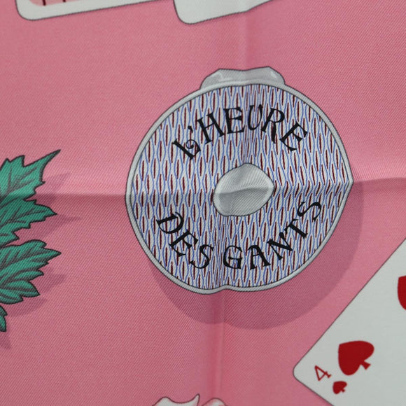 HERMES Carre 90 Scarf ""L'Heure des Gants"" Silk Pink Auth LNZ365SAM