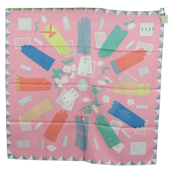 HERMES Carre 90 Scarf ""L'Heure des Gants"" Silk Pink Auth LNZ365SAM