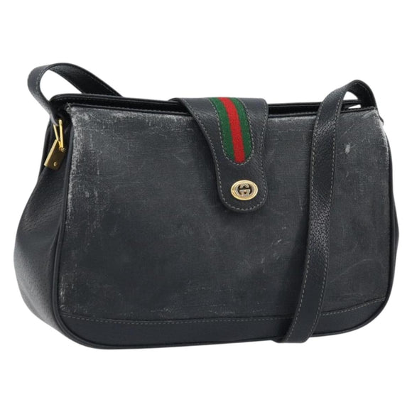 GUCCI GG Supreme Web Sherry Line Bag PVC Black Gold 116 02 076 Auth LNZ368
