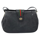 GUCCI GG Supreme Web Sherry Line Bag PVC Black Gold 116 02 076 Auth LNZ368-13