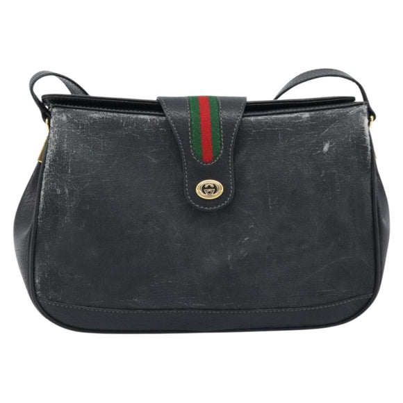 GUCCI GG Supreme Web Sherry Line Bag PVC Black Gold 116 02 076 Auth LNZ368