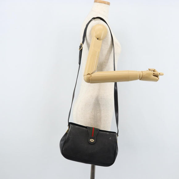 GUCCI GG Supreme Web Sherry Line Bag PVC Black Gold 116 02 076 Auth LNZ368