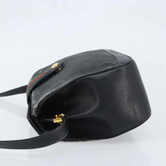 GUCCI GG Supreme Web Sherry Line Bag PVC Black Gold 116 02 076 Auth LNZ368