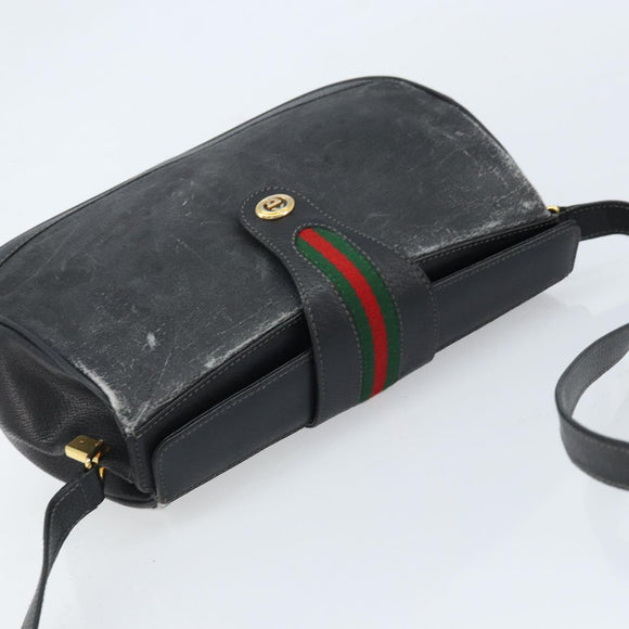 GUCCI GG Supreme Web Sherry Line Bag PVC Black Gold 116 02 076 Auth LNZ368