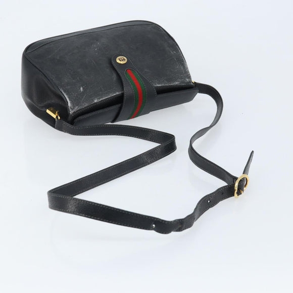 GUCCI GG Supreme Web Sherry Line Bag PVC Black Gold 116 02 076 Auth LNZ368
