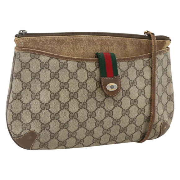 GUCCI GG Supreme Web Sherry Line Bag PVC Beige Gold 904 02 026 Auth LNZ369