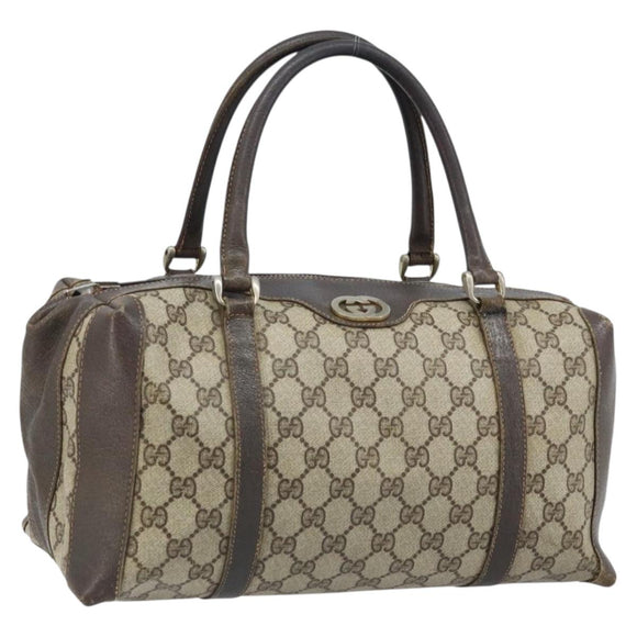 GUCCI GG Supreme Boston Bag PVC Beige Gold 14 03 3214 Auth LNZ370