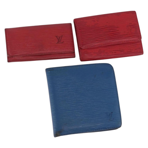 LOUIS VUITTON Epi Wallet 3 Set Red Blue LV Auth LNZ371