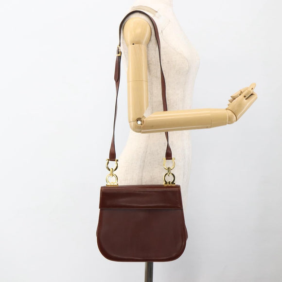 Salvatore Ferragamo Gancini Shoulder Bag Leather Brown Gold Auth LNZ377