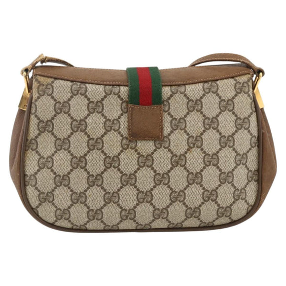 GUCCI Web Sherry Line GG Supreme Shoulder Bag PVC Beige 66 02 024 Auth LNZ379