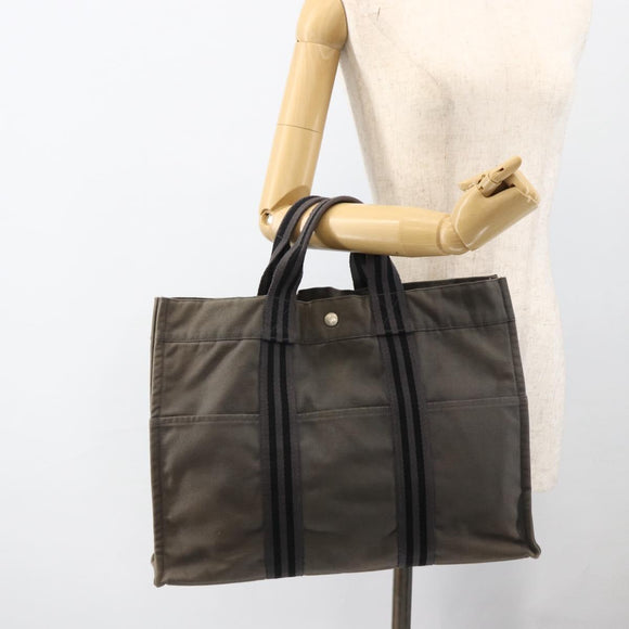 HERMES Fourre Tout MM Hand Bag Canvas Gray Silver Auth LNZ390