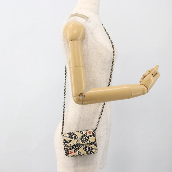 CHANEL Chain Mini Matelasse 12 Shoulder Bag Satin Beige Gold CC Auth LNZ395M
