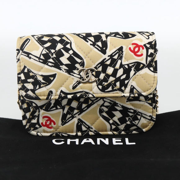 CHANEL Chain Mini Matelasse 12 Shoulder Bag Satin Beige Gold CC Auth LNZ395M