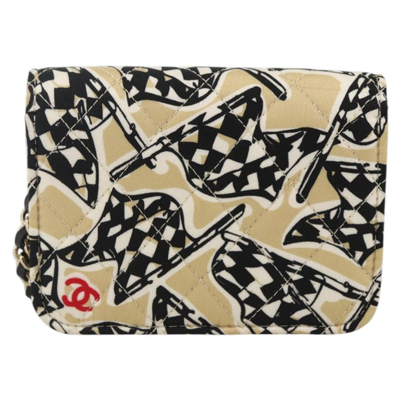 CHANEL Chain Mini Matelasse 12 Shoulder Bag Satin Beige Gold CC Auth LNZ395M