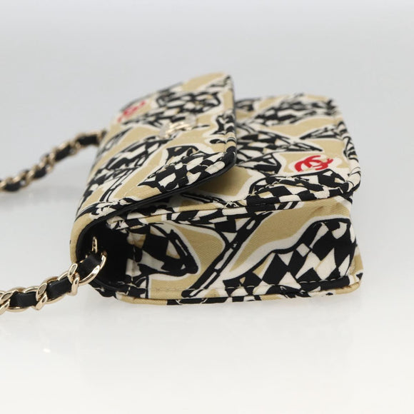 CHANEL Chain Mini Matelasse 12 Shoulder Bag Satin Beige Gold CC Auth LNZ395M