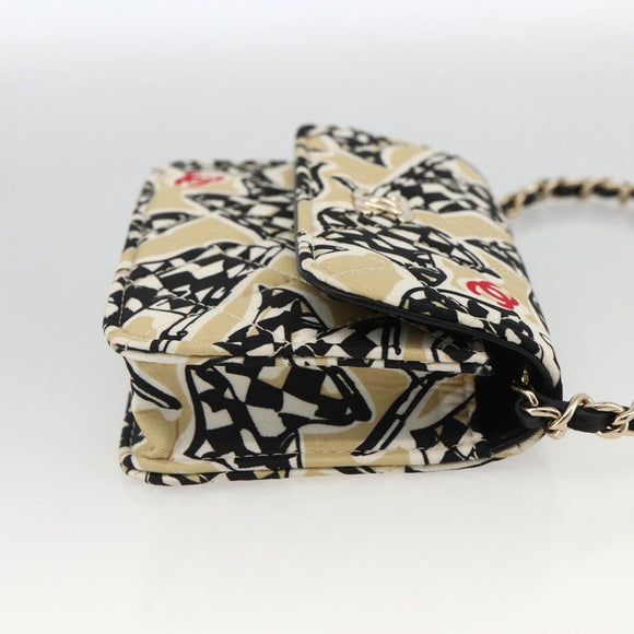 CHANEL Chain Mini Matelasse 12 Shoulder Bag Satin Beige Gold CC Auth LNZ395M