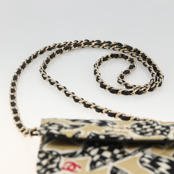 CHANEL Chain Mini Matelasse 12 Shoulder Bag Satin Beige Gold CC Auth LNZ395M