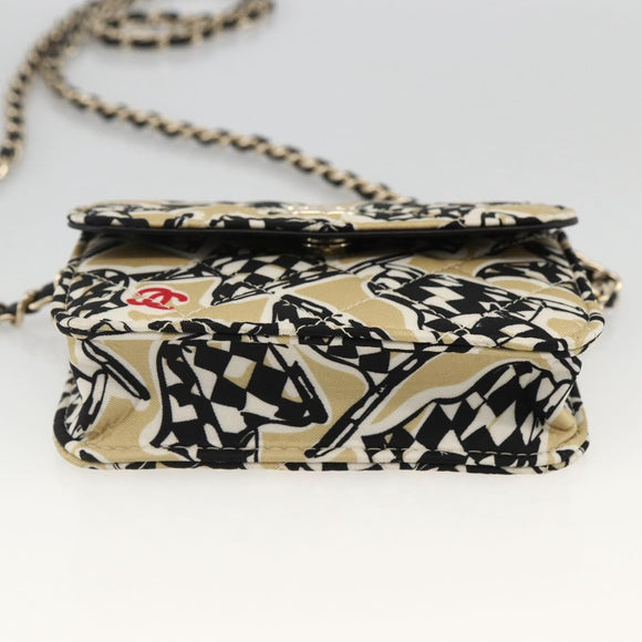 CHANEL Chain Mini Matelasse 12 Shoulder Bag Satin Beige Gold CC Auth LNZ395M