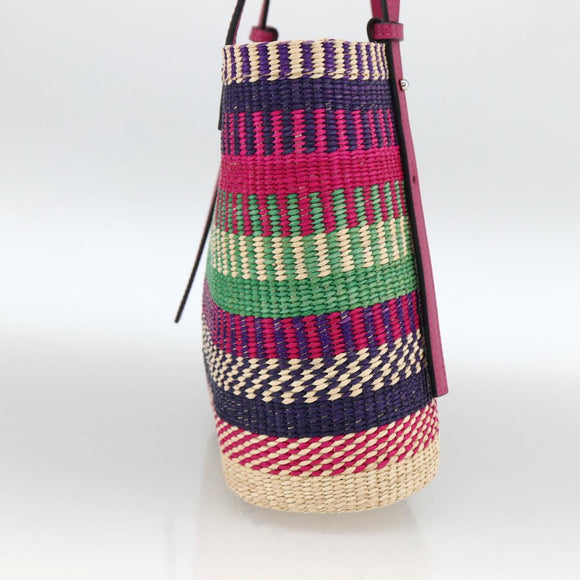 LOEWE Anagram Tote Bag Raffia Leather Pink Multicolor Auth LNZ404SAM
