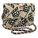 CHANEL Chain Mini Matelasse 12 Shoulder Bag Satin Beige Gold CC Auth LNZ407M-1