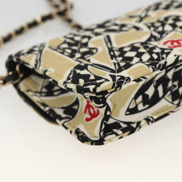 CHANEL Chain Mini Matelasse 12 Shoulder Bag Satin Beige Gold CC Auth LNZ407M