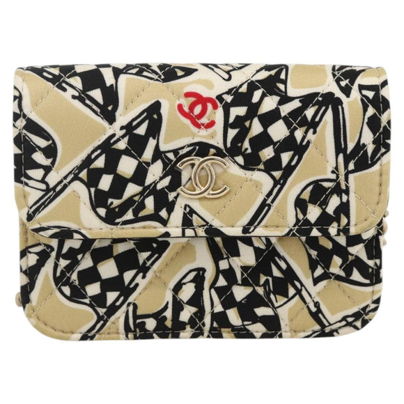 CHANEL Chain Mini Matelasse 12 Shoulder Bag Satin Beige Gold CC Auth LNZ407M