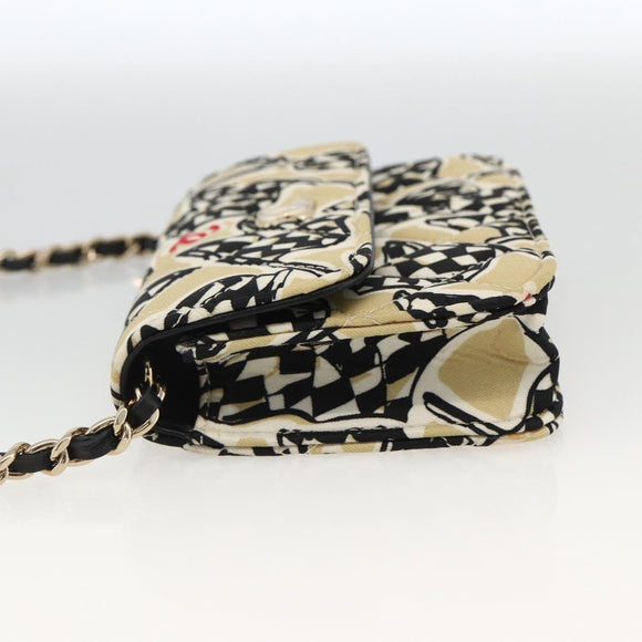 CHANEL Chain Mini Matelasse 12 Shoulder Bag Satin Beige Gold CC Auth LNZ407M