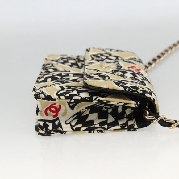 CHANEL Chain Mini Matelasse 12 Shoulder Bag Satin Beige Gold CC Auth LNZ407M