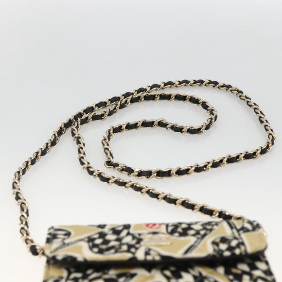 CHANEL Chain Mini Matelasse 12 Shoulder Bag Satin Beige Gold CC Auth LNZ407M