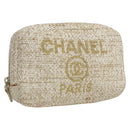CHANEL Pouch Tweed Ivory Gold CC Auth LNZ410V-1