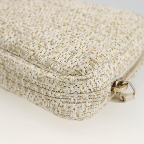 CHANEL Pouch Tweed Ivory Gold CC Auth LNZ410V