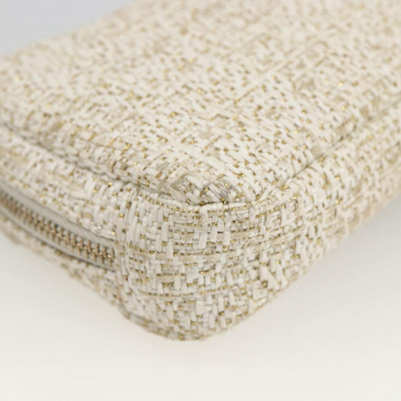 CHANEL Pouch Tweed Ivory Gold CC Auth LNZ410V