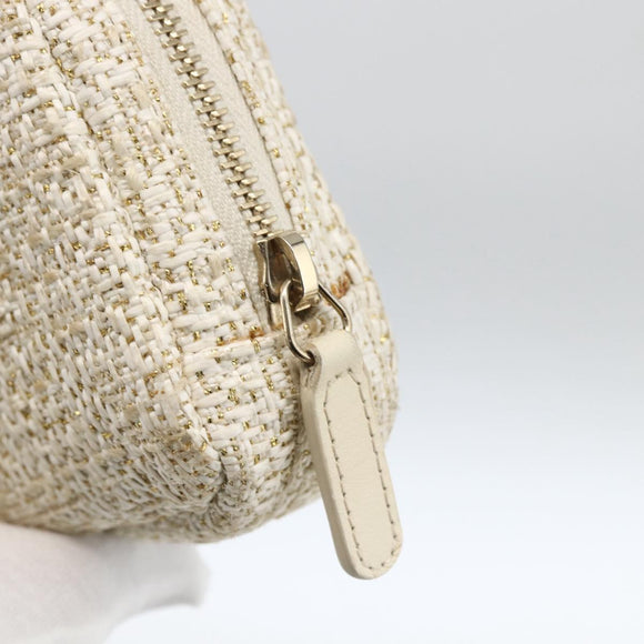 CHANEL Pouch Tweed Ivory Gold CC Auth LNZ410V